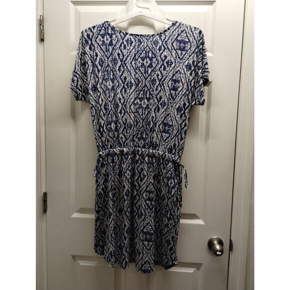 Saint Tropez West Size 1X Blue & White Nautical Diamond Drawstring Waist Dress - Picture 2 of 6